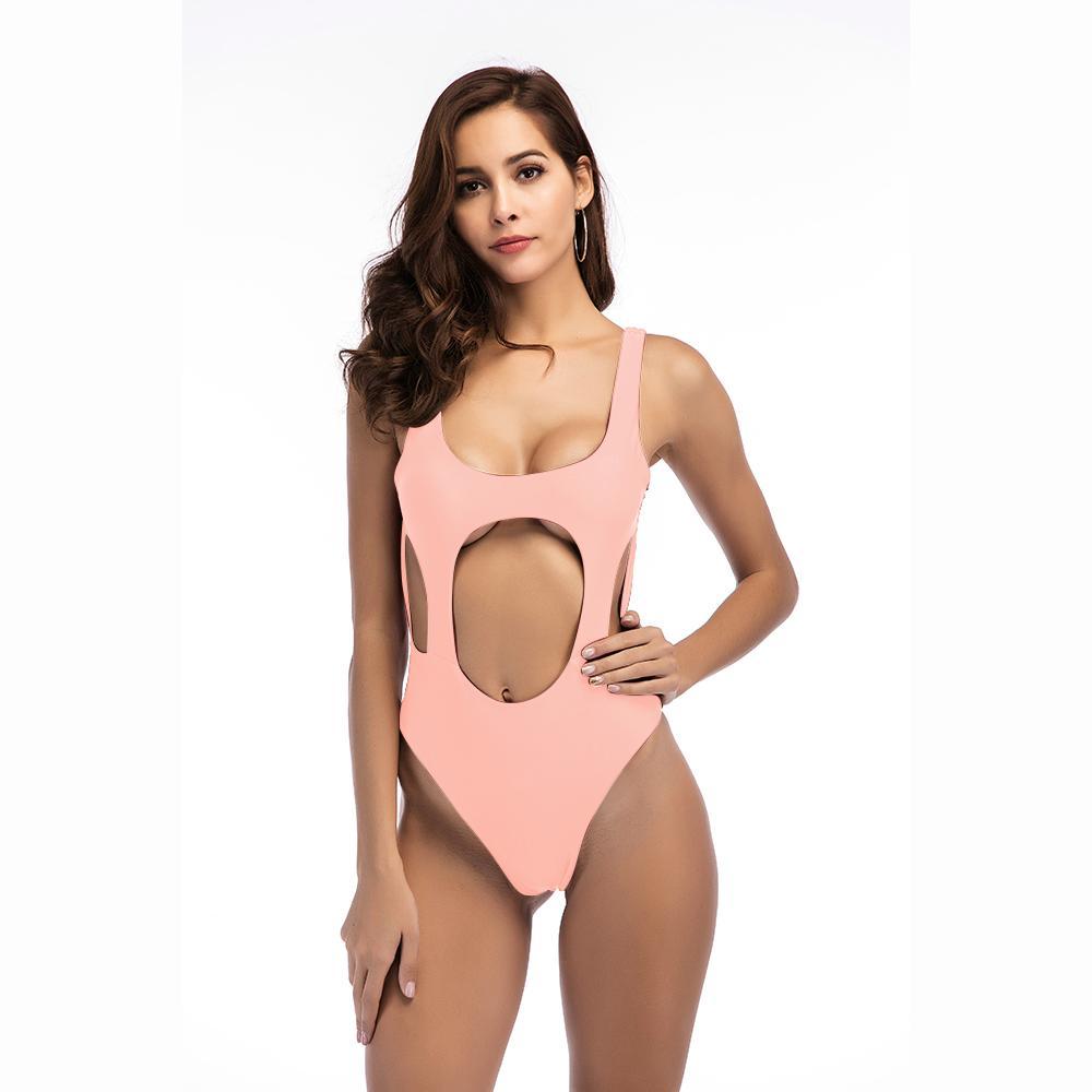 Solid Color Sexy Hollow Solid One-piece Swimwear