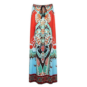 Boho Exotic Thailand Floral Printed Bust Skirt