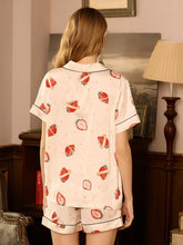 Load image into Gallery viewer, Strawberry printed short-sleeved ice silk pajamas exploded in summer simulation silk shorts ladies sweet home service two-piece suit
