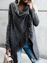 Load image into Gallery viewer, Knit Long Sleeve Tassel Irregular Sweater
