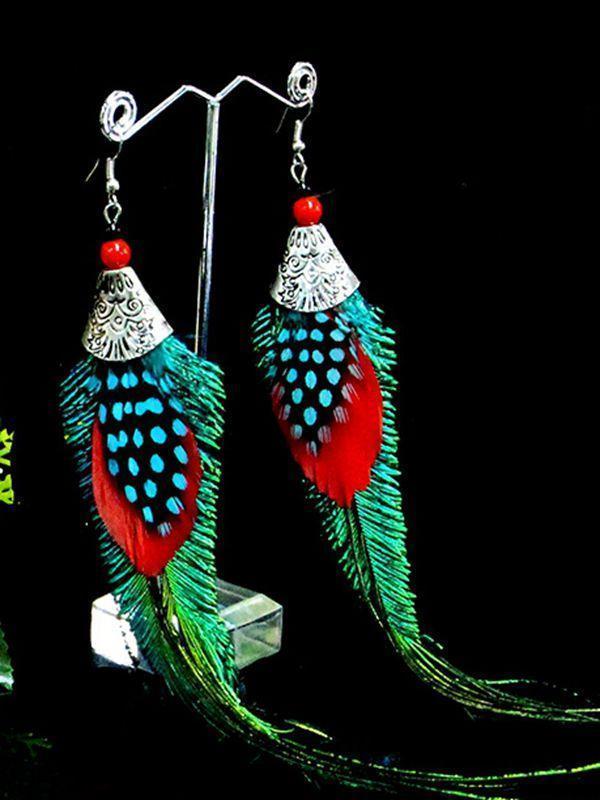 Peacock Feather Ethnic Long Earrings