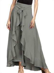 Solid Color Irregular High Waist Maxi Skirt