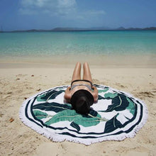Load image into Gallery viewer, Hot Sale Green leaves printed fringed beach towel sun shawl Variety scarf yoga cushion Mat

