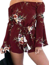 Load image into Gallery viewer, Flower Print Off Shoulder Long Sleeve Rompers
