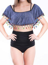 Load image into Gallery viewer, DENIM STYLE TASSELS SEXY BIKINI TOP
