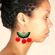 Load image into Gallery viewer, Women earring ball earrings short statement multi-layer big velvet fan-type earrings fringe jewelry vintage bohemia
