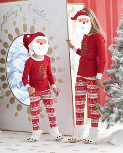 Christmas Day Plus Size Family Clothing Pajamas Autumn Winter Long Sleeve Letter Print Top And Long Print Pants Trousers One Set