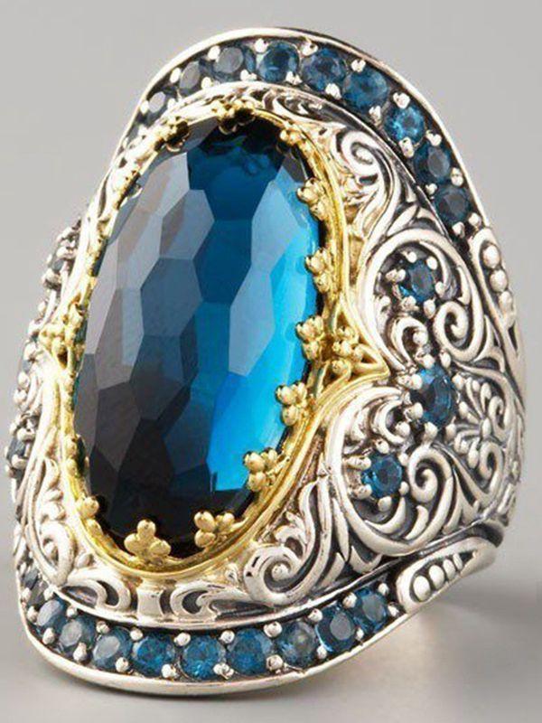 Bohemian Classic Carved Sapphire Zircon Ring