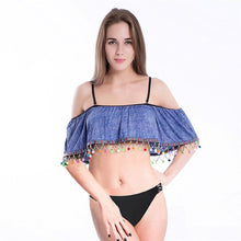 Load image into Gallery viewer, DENIM STYLE TASSELS SEXY BIKINI TOP
