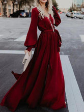 Load image into Gallery viewer, Sexy V Neck Long Sleeve Split Maxi Dress with Belt
