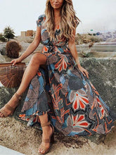 Load image into Gallery viewer, Bohemian Print V-Neck Short Sleeve Large Swing Maxi Dress
