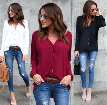 Load image into Gallery viewer, 4 colors V-NECK Long Sleeve Solid color Women Shirt Cardigan
