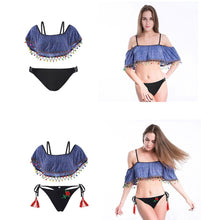 Load image into Gallery viewer, DENIM STYLE TASSELS SEXY BIKINI TOP
