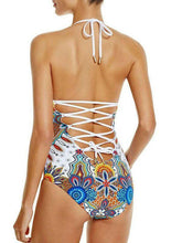 Load image into Gallery viewer, Siamese Print Gathered Multi-Rope Backless Sexy Swimwear
