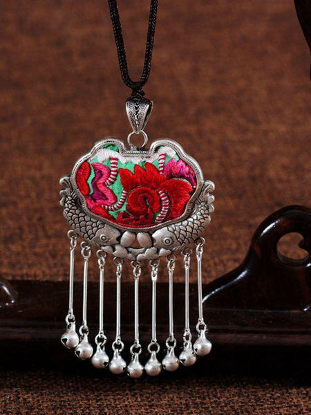 Embroidery Necklace Sweater Chain Retro Pendant