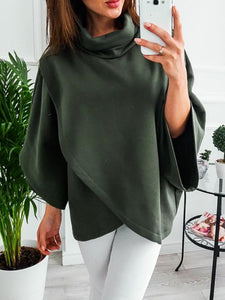 Solid Color High Neck Irregular Tops Sweater