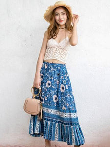 Blue Print High Waist Bohemia Skirt