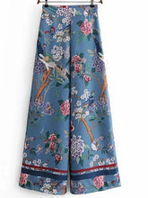 Load image into Gallery viewer, Autumn Bird Flower Print High Waist Side Zipper Loose Wide Leg Pants
