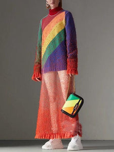 New Rainbow Striped Sweater Female Knit Top