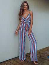 Load image into Gallery viewer, Stripe Spaghetti Strap Wide Leg Pants Beach Jumpsuit
