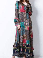 Load image into Gallery viewer, Bohemian Lotus Leaf Long Sleeve Print Loose Long Dress
