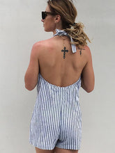 Load image into Gallery viewer, Stripe Button Halter Beach Rompers
