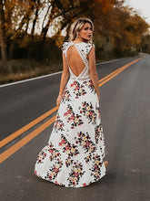 Load image into Gallery viewer, Floral Print V Neck Sleeveless High Waist Irregular Maxi Dress
