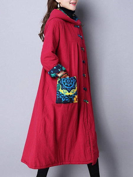 Autumn And Winter National Style Printing  Long Coat