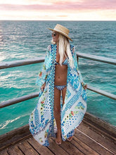 Load image into Gallery viewer, Print Long Sleeve Loose Beach Swimwear Bikini Cover Up
