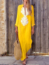 Load image into Gallery viewer, Fashionable Cotton Line Casual V-Neck Yellow Maxi Dresses
