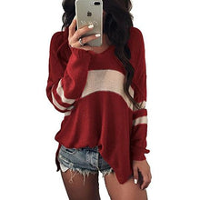 Load image into Gallery viewer, Knit V Neck Long Sleeve Stripe Tops Sweater

