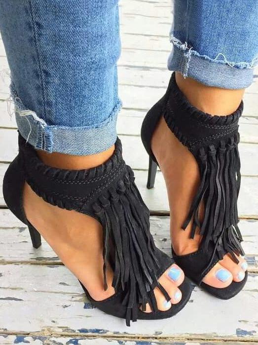 Fashion Tassels Heels Shoes For Women