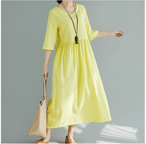 Solid Color Short Sleeve Loose Casual Maxi Dress