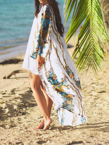 Plus Size Beach Robe Floral Long Sleeve Cover Up