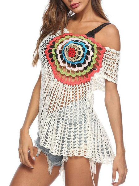 All Handmade Crochet Rainbow Beach Knitting Blouse Holiday Shirt