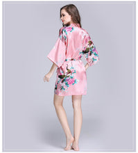 Load image into Gallery viewer, Silk nightgown women's summer mid sleeve peacock pajamas bathrobe large size home clothes 1

