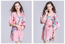 Load image into Gallery viewer, Silk nightgown women's summer mid sleeve peacock pajamas bathrobe large size home clothes 1
