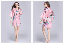 Load image into Gallery viewer, Silk nightgown women's summer mid sleeve peacock pajamas bathrobe large size home clothes 1
