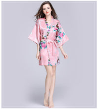 Load image into Gallery viewer, Silk nightgown women's summer mid sleeve peacock pajamas bathrobe large size home clothes 1
