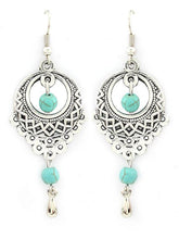 Load image into Gallery viewer, Vintage Ethnic Turquoise Hollow Carved Water Drops earrings
