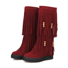Load image into Gallery viewer, Women Boho Winter Tassel Warm Hidden Heel Long Boots

