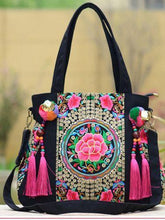 Load image into Gallery viewer, Ethnic Style Embroidery Versatile Canvas Oblique Tassel Shoulder Bag
