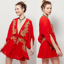 Load image into Gallery viewer, Embroidered Deep V-neck Long Sleeve Mini Dress
