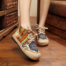 Load image into Gallery viewer, Vintage Boho Folk Pattern Lace-up Flat Canvas Shoes
