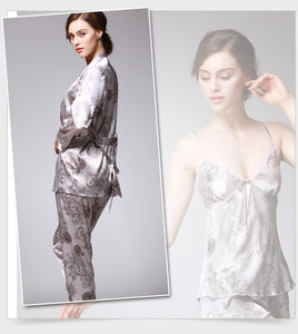 Silk Pajamas Ladies Spring and Summer Dragon Printed Silk Home Dress Three Pack