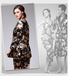 Silk Pajamas Ladies Spring and Summer Dragon Printed Silk Home Dress Three Pack