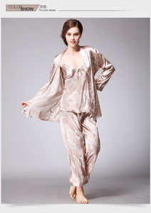 Silk Pajamas Ladies Spring and Summer Dragon Printed Silk Home Dress Three Pack