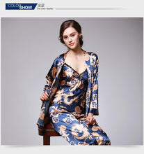 Load image into Gallery viewer, Silk Pajamas Ladies Spring and Summer Dragon Printed Silk Home Dress Three Pack
