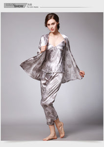 Silk Pajamas Ladies Spring and Summer Dragon Printed Silk Home Dress Three Pack