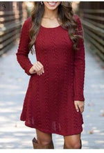 Load image into Gallery viewer, Spring four-color knit padded sweater round neck long sleeve dress
